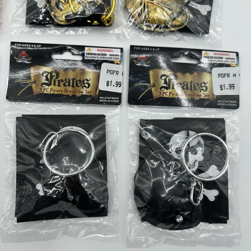 Lot 8 3 PC Pirate Dress-up Set w/ Skull Wrap Eye Patch‎ Earring Party Lot K2 New